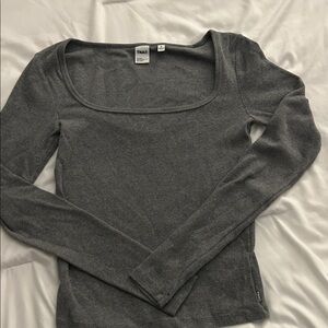 Gray Long Sleeve Square Neck Top